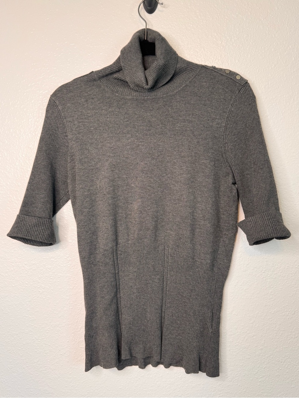 Philosophy Gray Rayon Stretch Knit Turtleneck Elbow Sleeves Ribbed Top size L